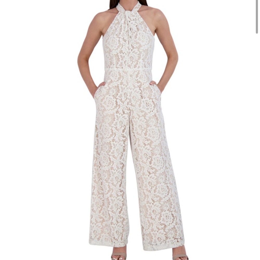 Lace Twist-Neck Wide-Leg Jumpsuit